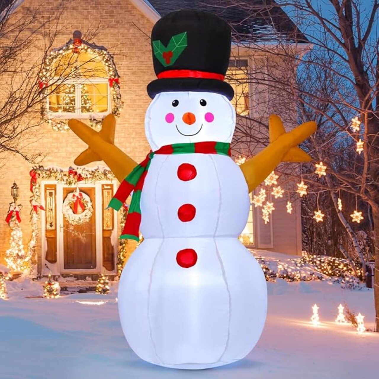 GOOSH 5 FT Christmas Inflatable Decoration Snowman with Branch Hand and Built-in LEDs